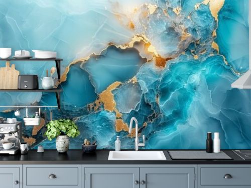  light blue and gold marble background.