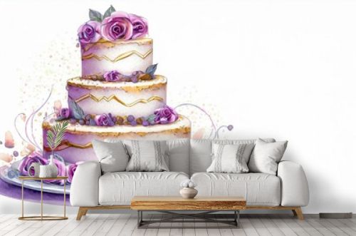 3D illustration of a large wedding cake on white background with space for text. 
