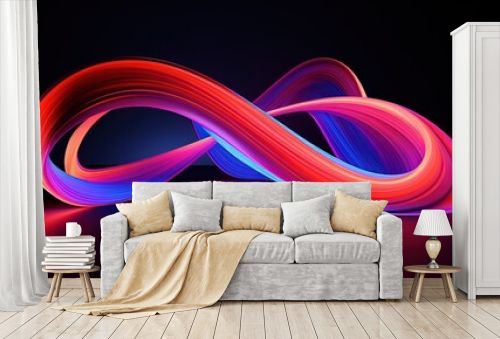 wave like formation of interlocking curves and arcs with a neon glow and dynamic motion