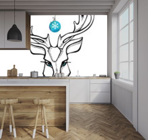 Reindeer with boll,stroll banner.New year card