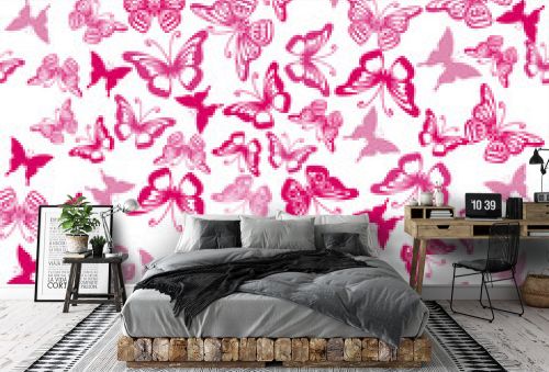 Seamless pattern with silhouettes of butterflies