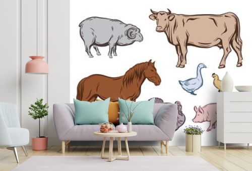 farm animals color sketches