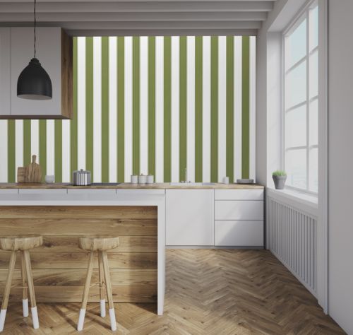 3d interior rendering of green striped wallpaper and tiled floor