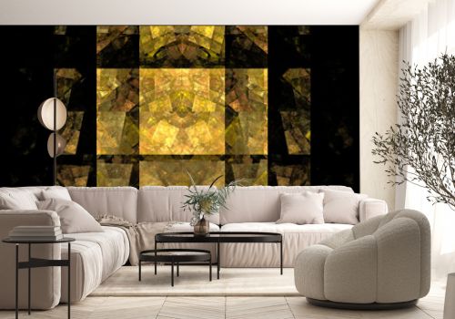 Yellow tile fractal background. Fantasy fractal texture. Digital art. 3D rendering. Computer generated image.
