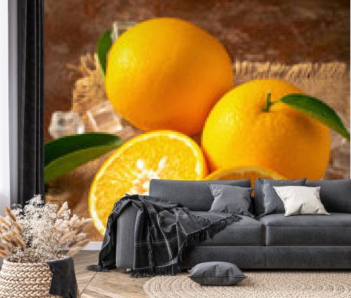 Fresh orange on a wooden table background