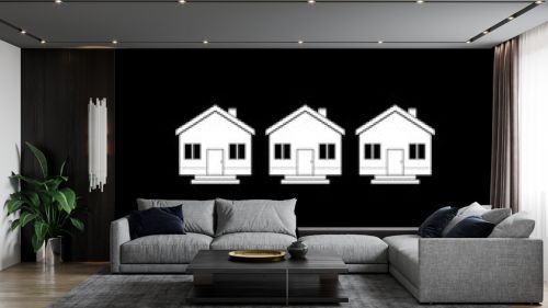 3 houses icon isolated on black background