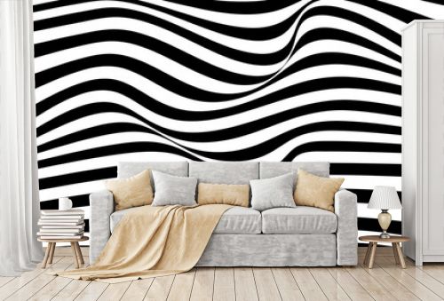 Trendy wavy background. Vector illustration of striped pattern with optical illusion