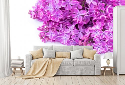 Beautiful bouquet of lilac flowers isolated on white background with copy space. Syringa vulgaris. Spring concept. Greeting card.