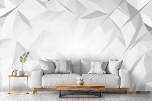 White abstract background. Lowpoly backdrop. Crumpled paper. 3D illustration