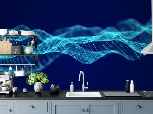 Blue wave. Abstract technology background. Science background. Big data. 3d rendering. Network connection.