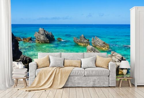 Beautiful rocky beach in tobacco bay St. George’s Bermuda 
