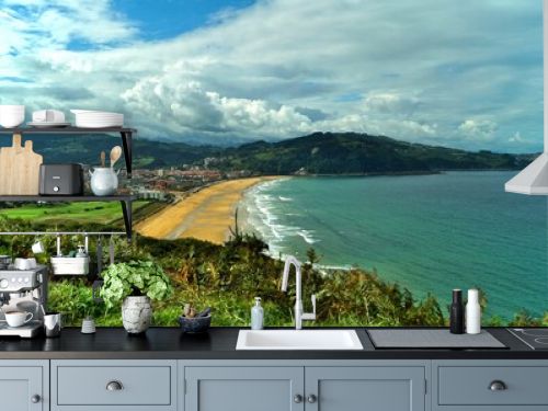 panoramic view of basque town Zarautz, the beach and the ocean