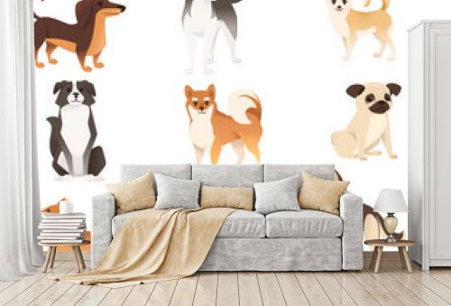 Set of cute domestic dog characters cartoon animal design flat vector illustration
